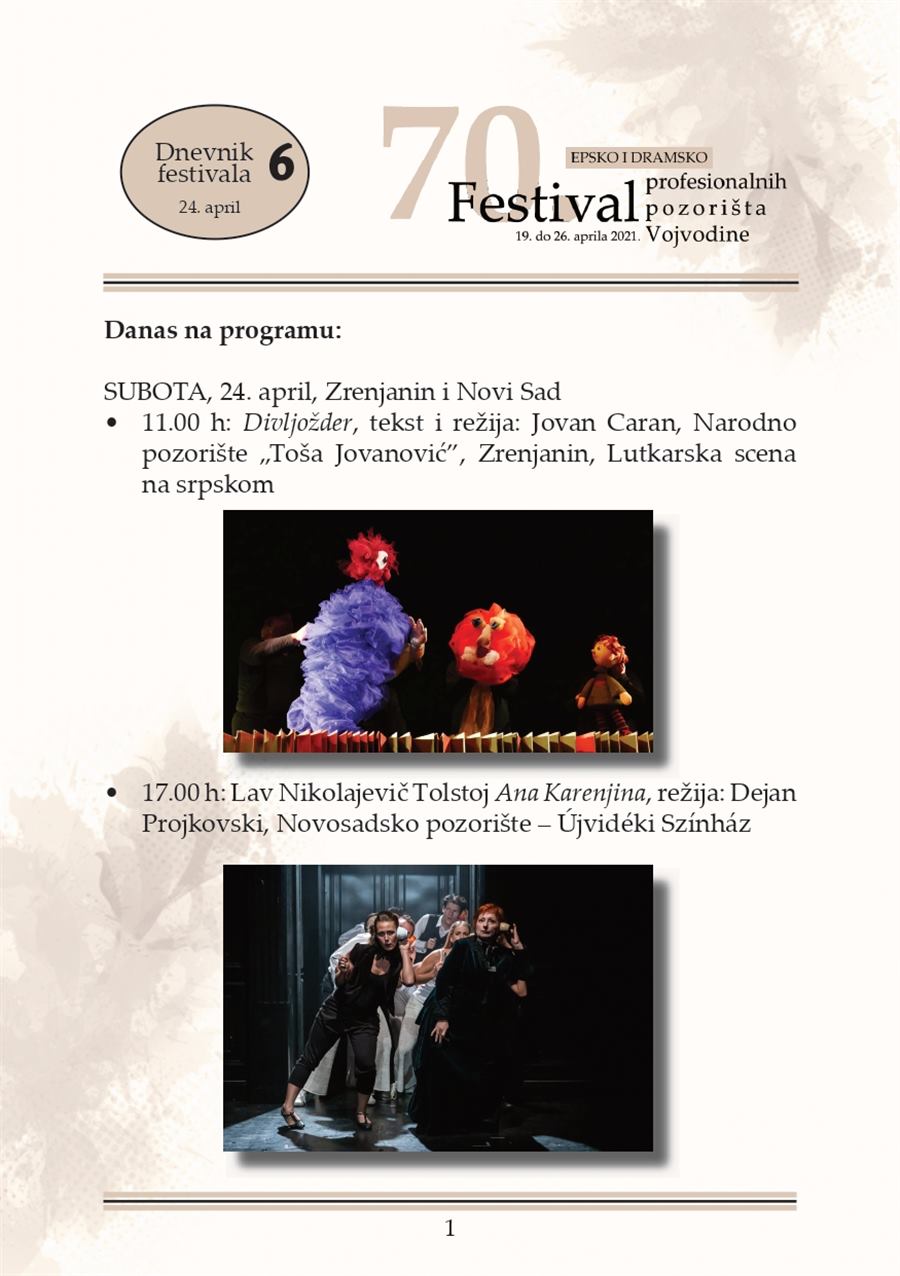 Dnevnik festivala 6 - 70. Festival profesionalnih pozorišta Vojvodine